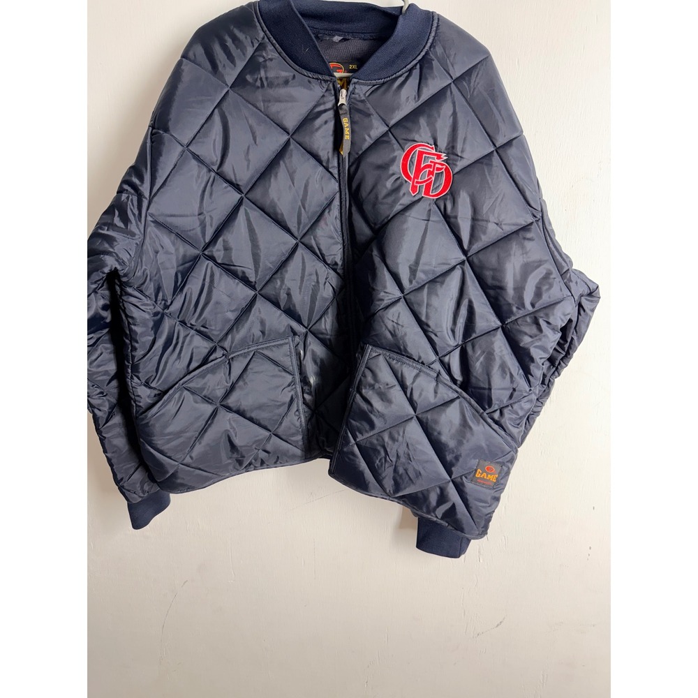 Game Workwear Quilted Bomber Jacket 2XL Navy Blue CFD Ladder 7 Fire Dept 1221J